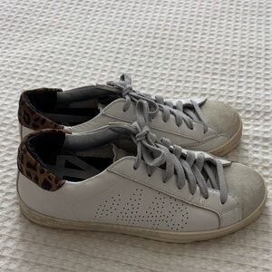 P448 White and Gray Sneakers with Leopard Accent